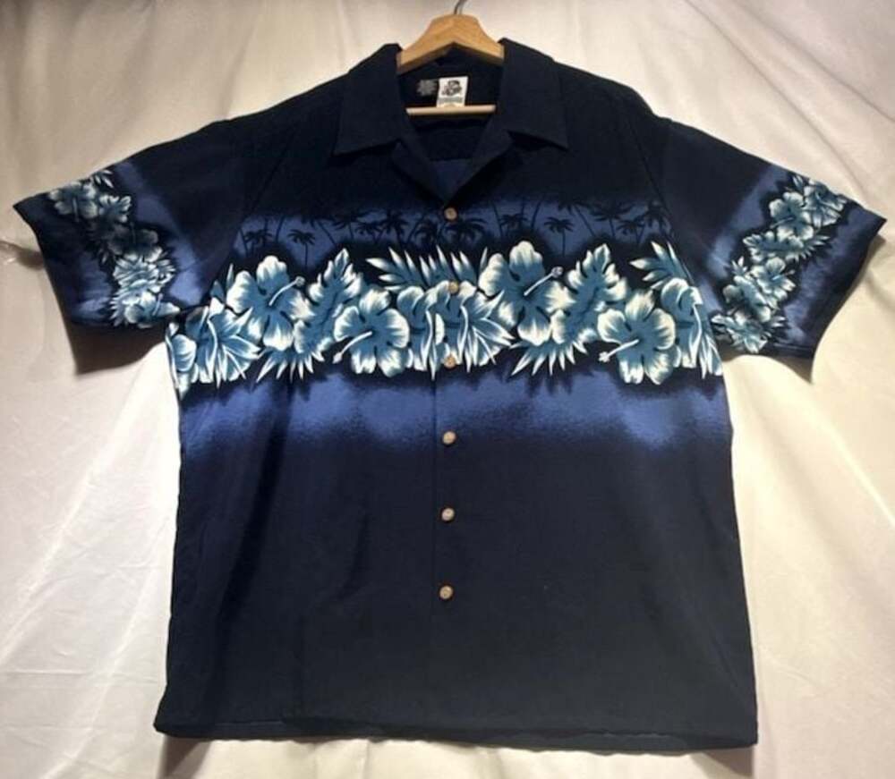 Vintage Kennington Ltd. Blue Floral Hibiscus Hawaiian Camp Shirt